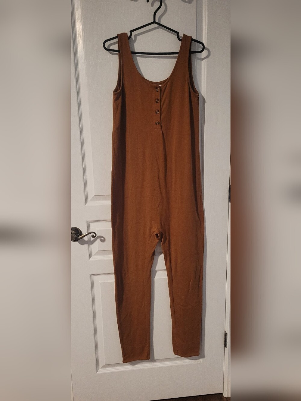 Maternity Sleeveless Henley Jumpsuit in Warm Brown